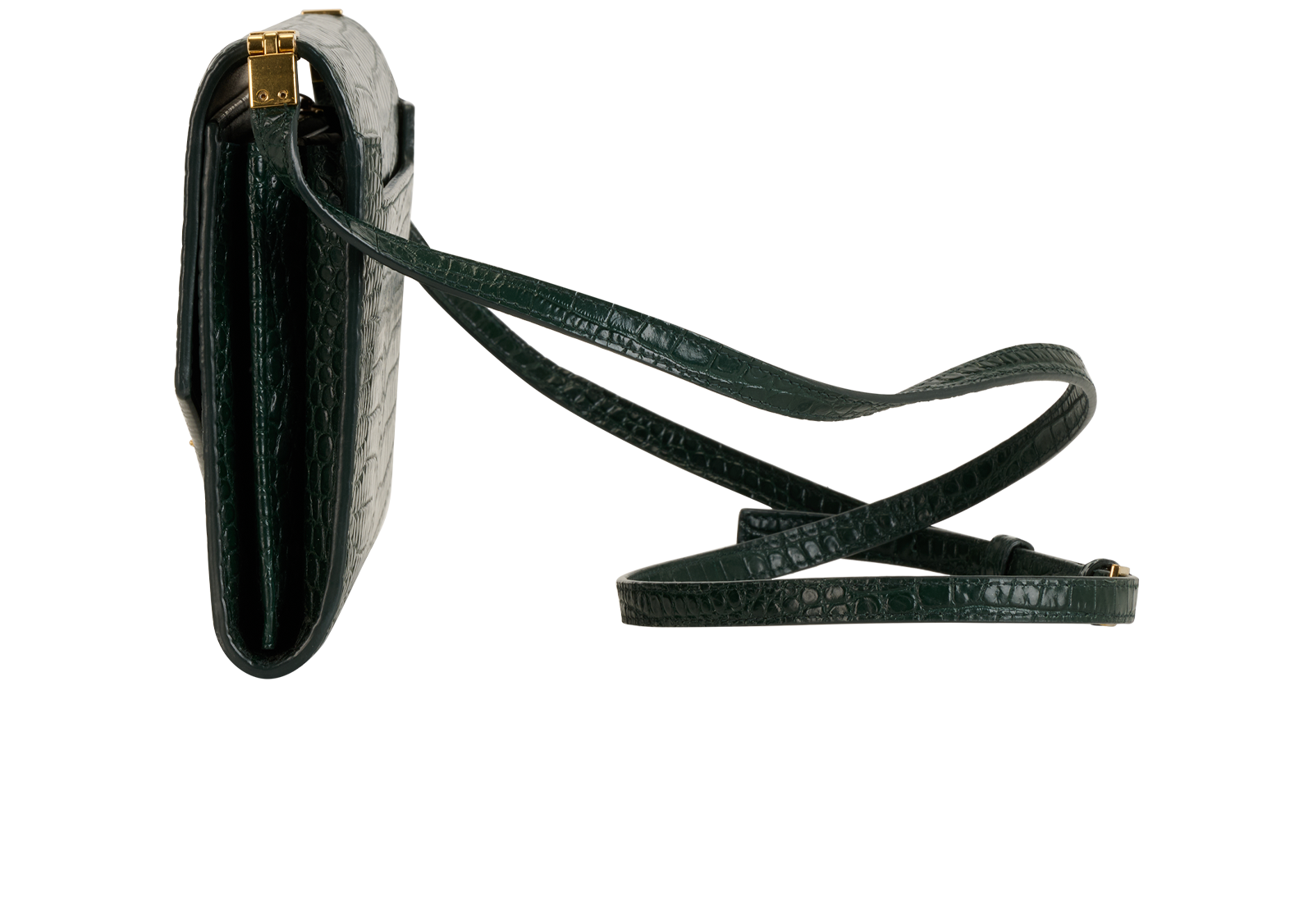 Croc-Embossed Uptown Crossbody, &pound;895, Handbags, Green, Leather, Bottom view